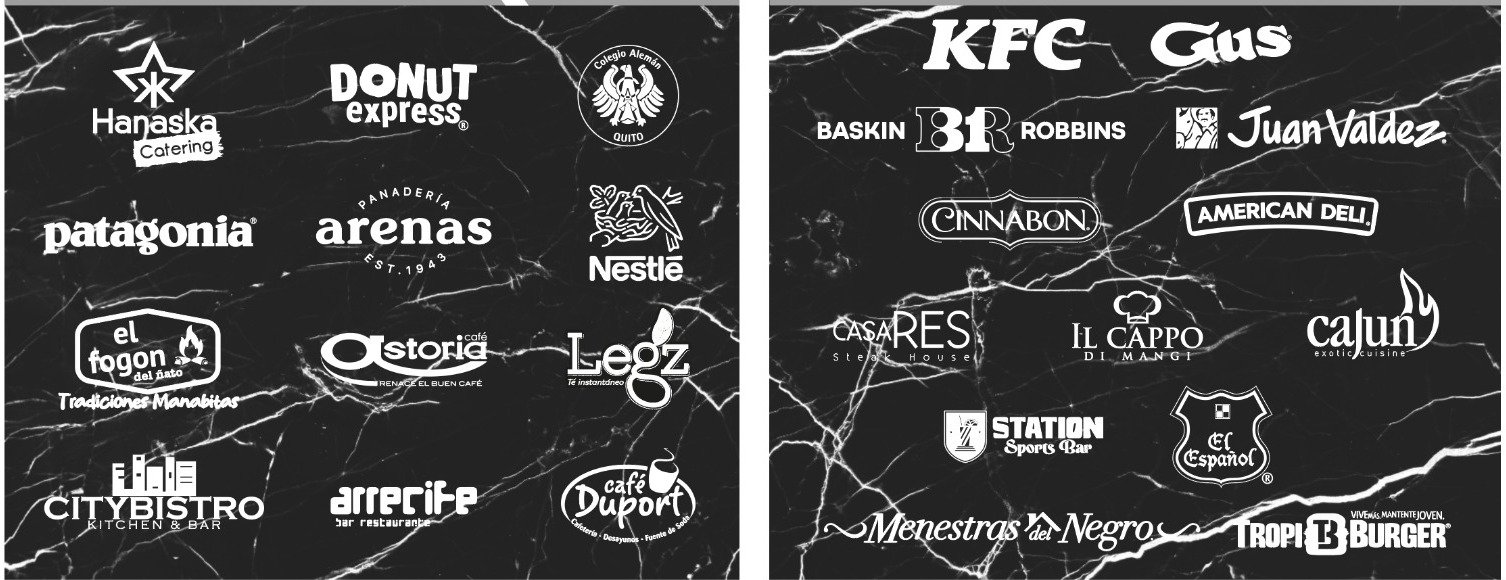 Logos de clientes IMAXA: Hanaska, Donut Express, Panadería Arenas, Nestlé, KFC, Juan Valdez, Cinnabon, Patagonia, American Deli y otros.